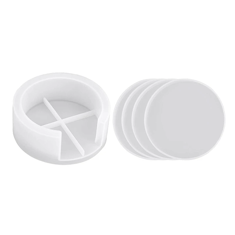 

4PCS Round Resin Coaster Mold With Coaster Storage Mold For Resin Casting,Concrete,Cement And Polymer Clay