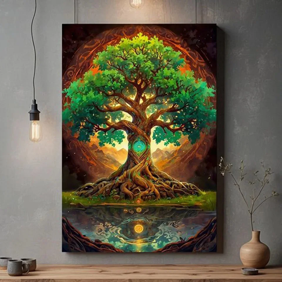 Алмазная живопись на стену с изображением дерева жизни вышивка крестиком