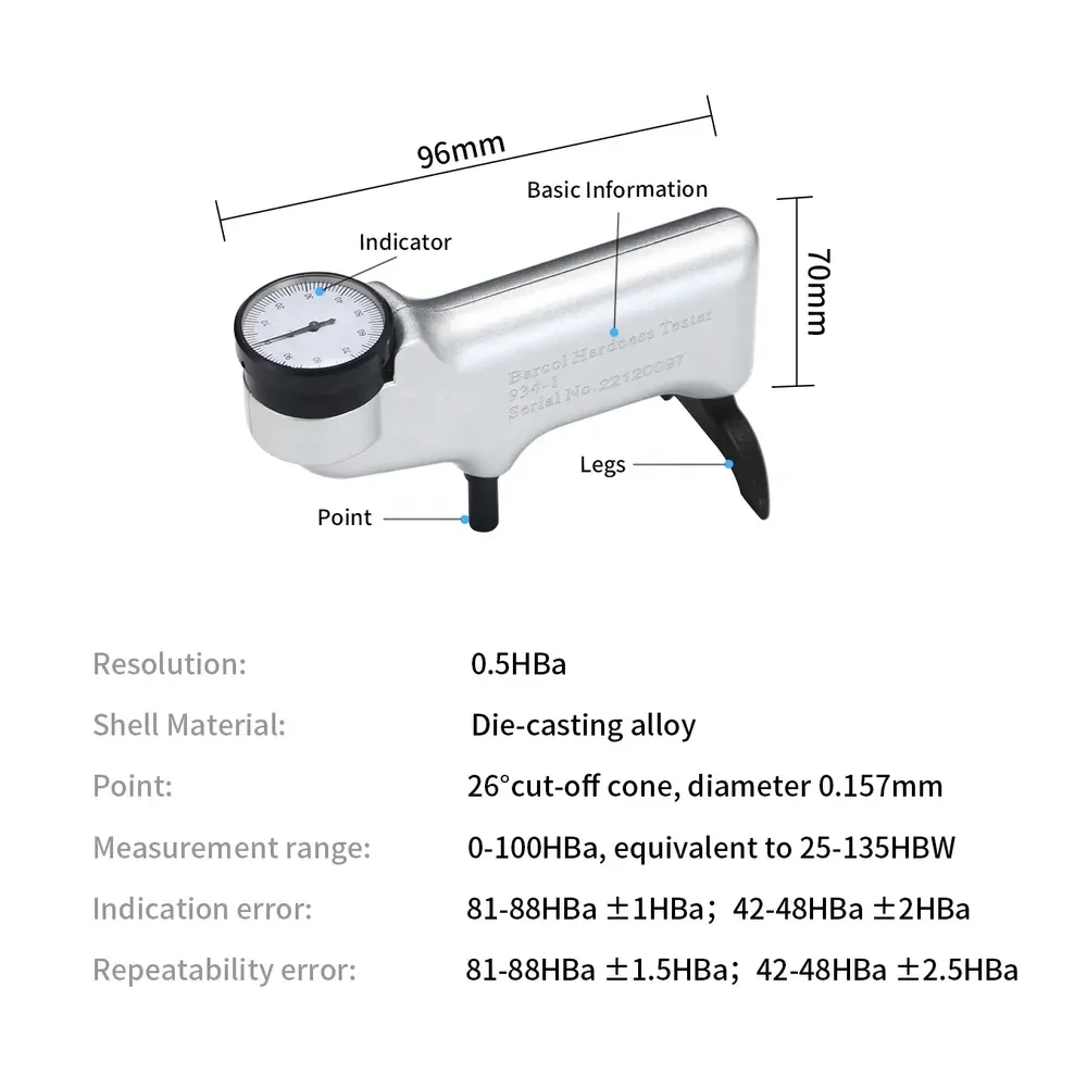 934-1 Твердомер Барколь Портативный твердомер из алюминиевого сплава латуни