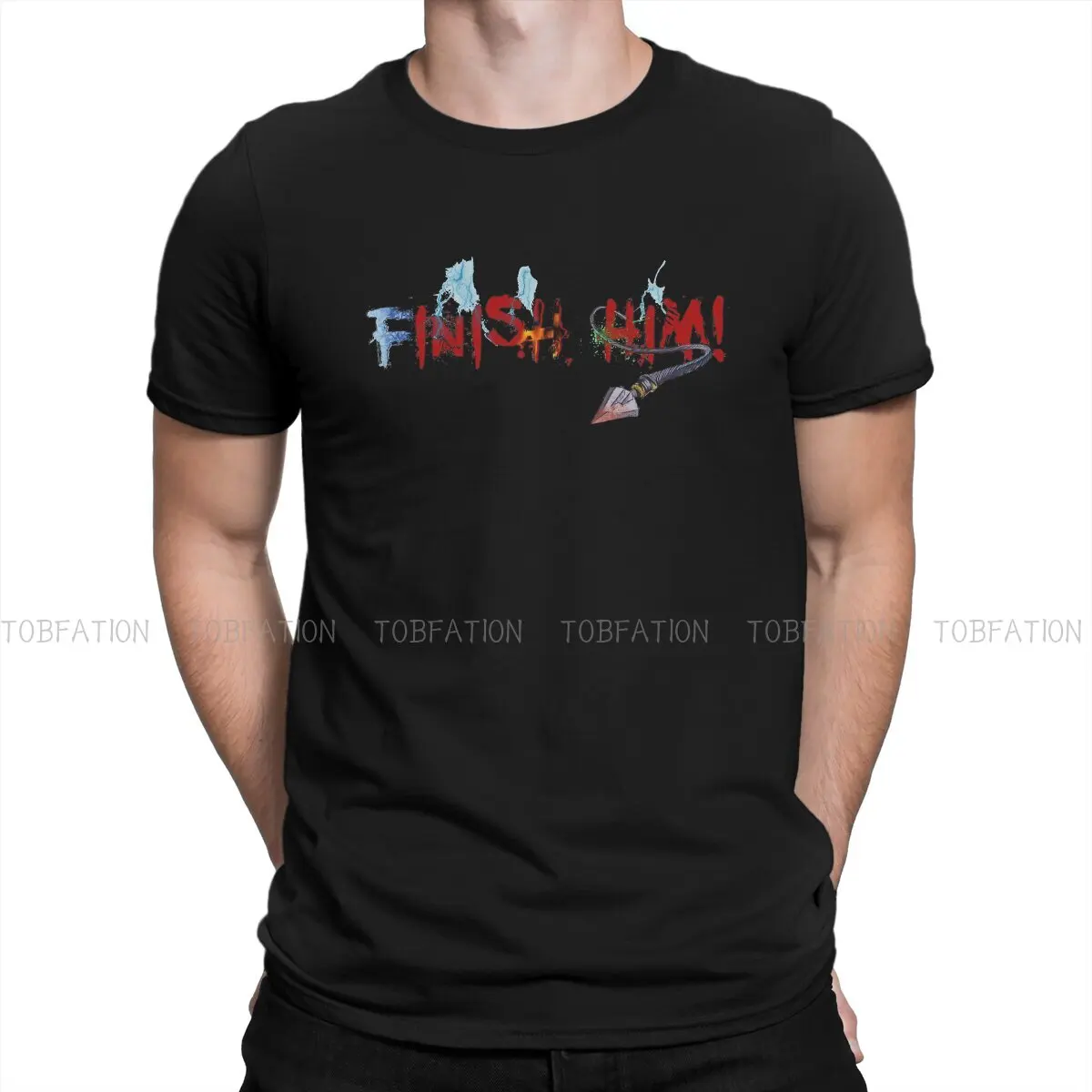 

Finish Him Man's TShirt Mortal Kombat Video Game Crewneck Short Sleeve Fabric T Shirt Humor High Quality Gift Idea