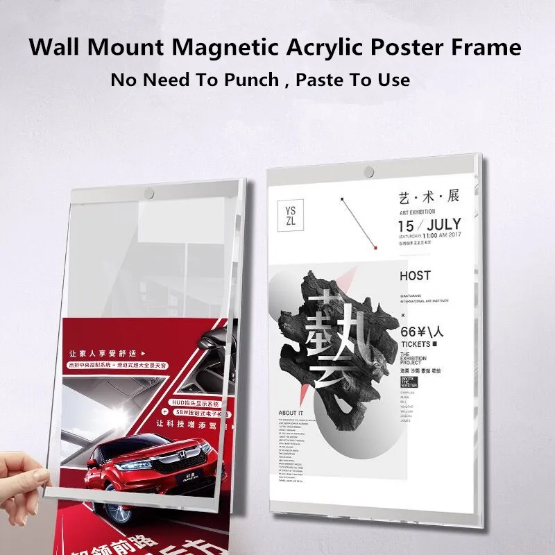 

A3 297x420mm Wall Mount Magnetic Acrylic Sign Holder Frame No Drilling Promotion Price Poster Picture Photo Frame