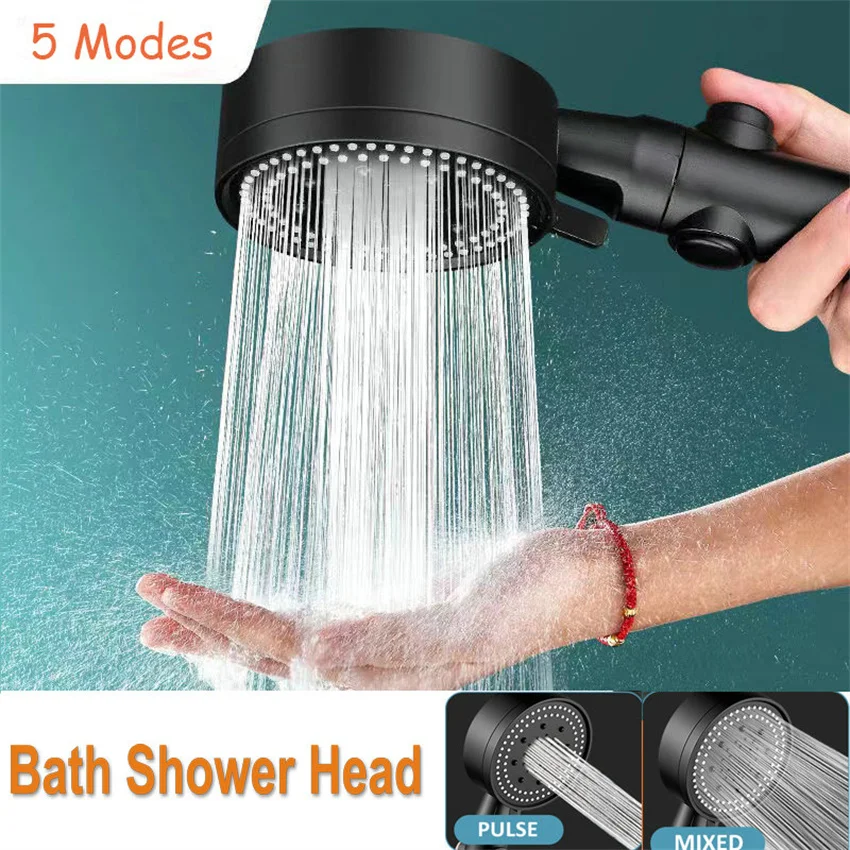 

Shower Head Water Saving Black 5 Mode Adjustable High Pressure Shower One-key Stop Water Massage Eco Shower Bathroom Accessories