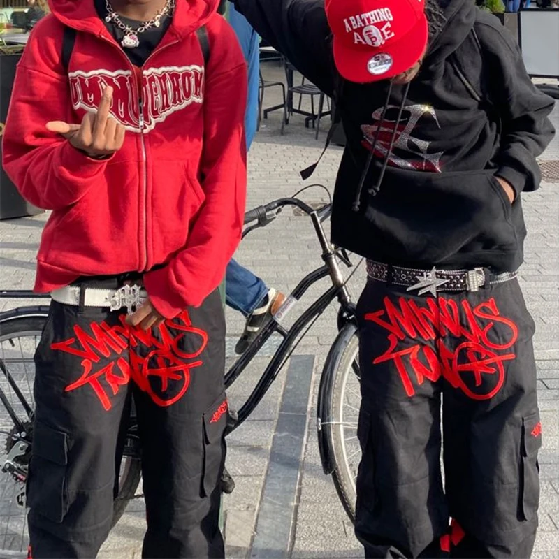 

Letter Printing Cargo Pants Men Women Clothing Harajuku Vintage Hip Hop Streetwear Tide Brand Loose Casual Tooling Style Pants