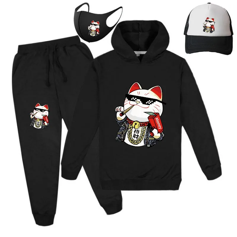 

Cat Theme Outdoor Children's Set Girls' Hoodie Set Boys' Personalized Sweater Clothing Kids' Girls' Clothes