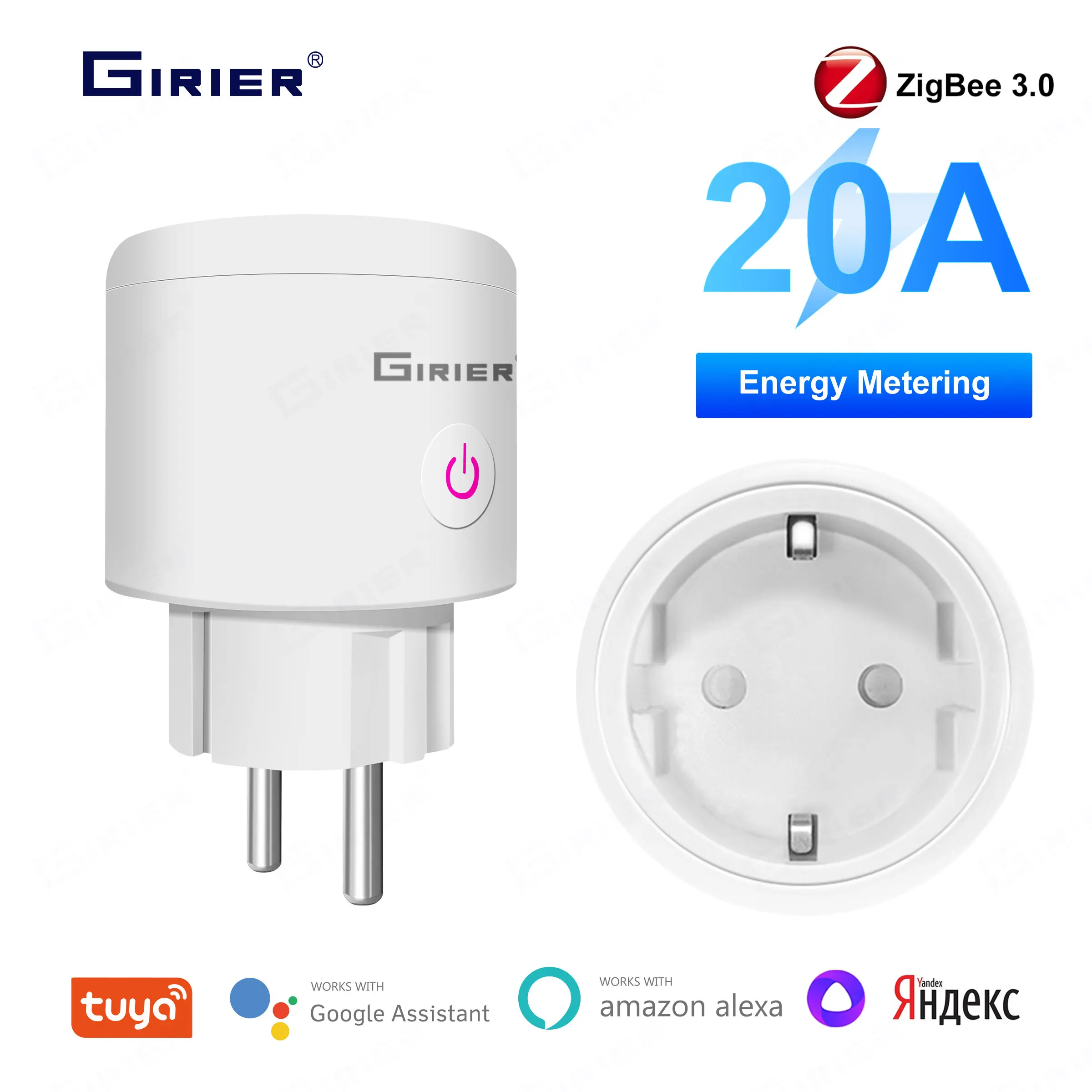 

GIRIER Tuya ZigBee Smart Plug 20A Smart Home Outlet Socket EU 4200W with Power Monitor Function Supports Alexa Alice Hey Google