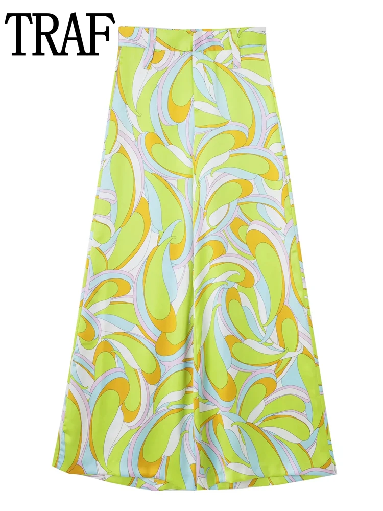 

Брюки TRAF женские с принтом, модные широкие штаны с завышенной талией в стиле бохо, повседневные мешковатые брюки-кюлоты с широкими штанинам...