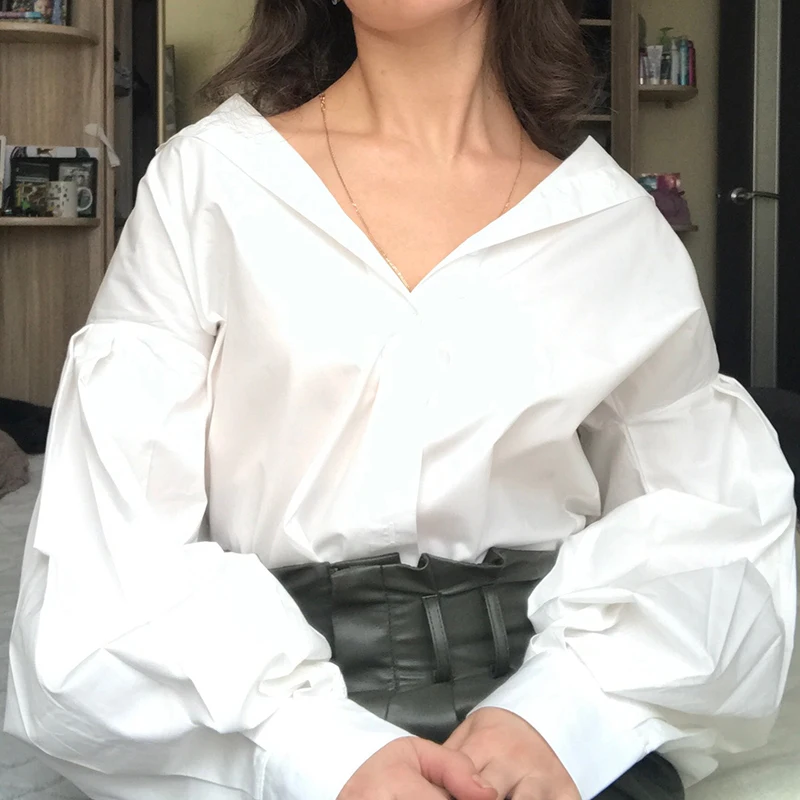 Женская винтажная рубашка на пуговицах белая или черная Свободная Повседневная