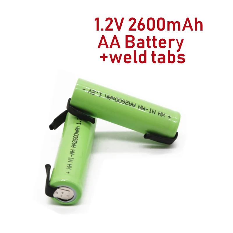 

NEW 1.2V AA Rechargeable Battery 2600mah NI-MH Cell Green Shell with Welding Tabs for Philips Electric Shaver Razor Toothbrush