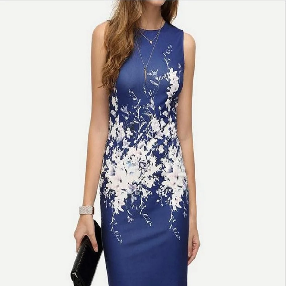 

Новинка лета 2023, модное повседневное женское облегающее платье без рукавов, с круглым вырезом, облегающее платье на бедрах, платье-миди с принтом, Пляжное Платье