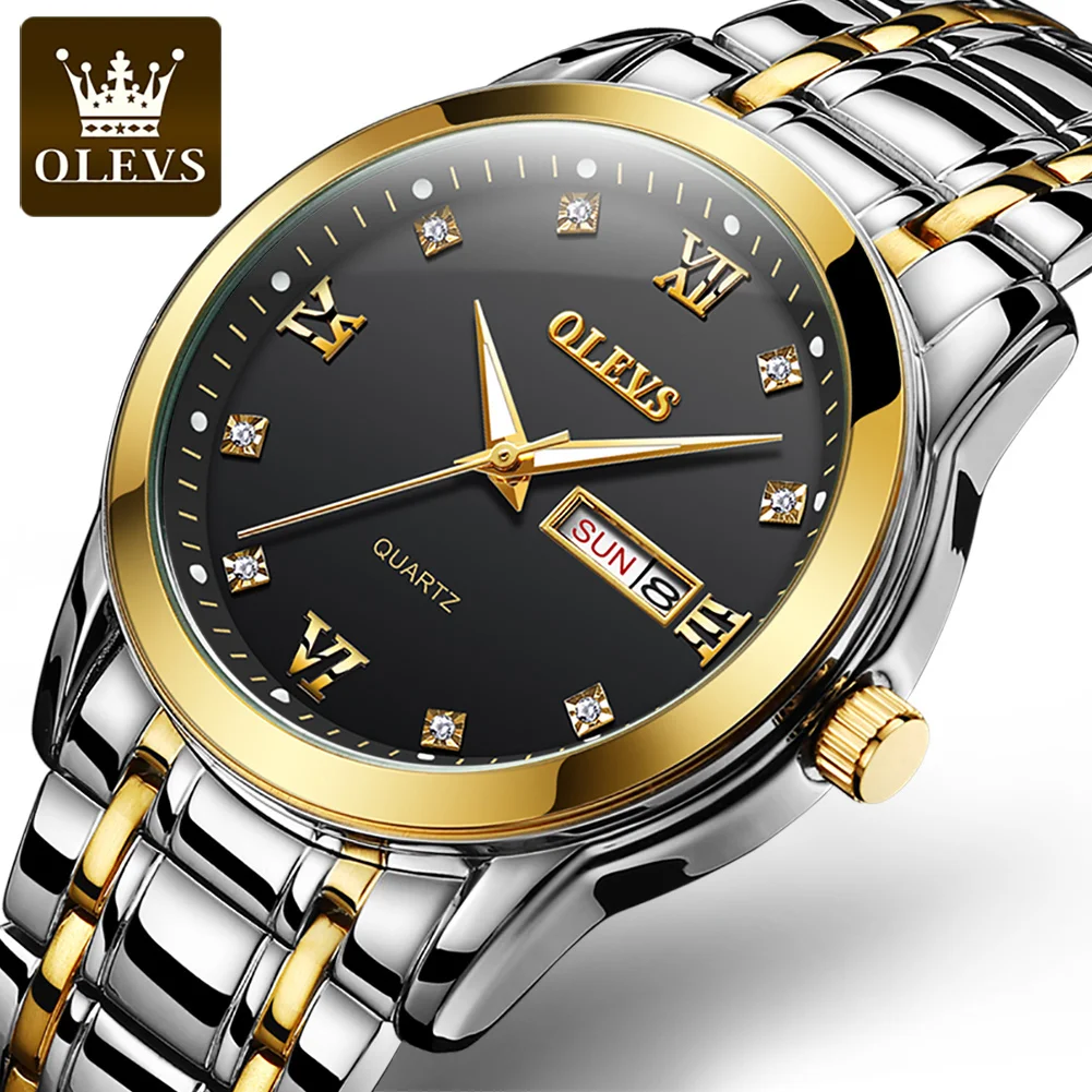 

OLEVS 8691 Dual Calendar High Quality Fashion Watch for Men Quartz Waterproof Stainless Steel Strap Men Wristwatches Calendar