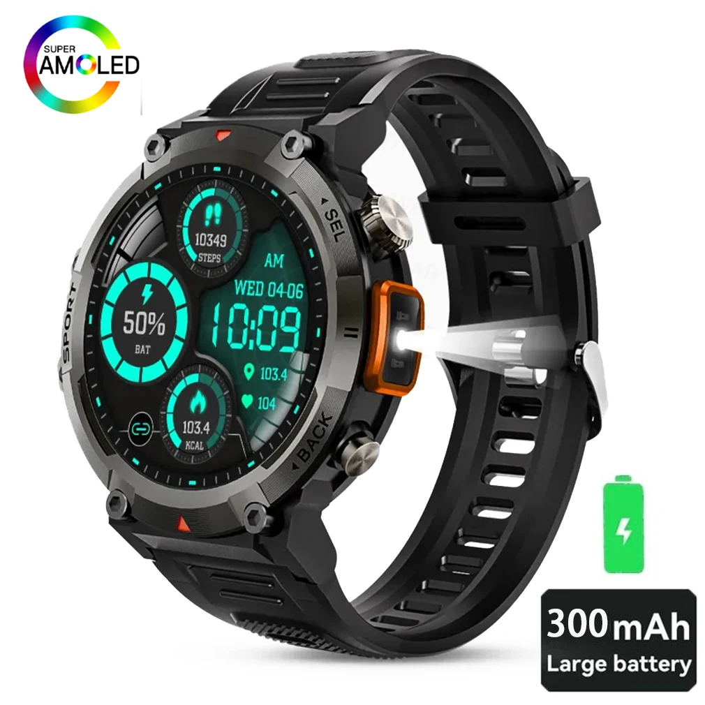 

2023 мужские умные часы для спорта на открытом воздухе, измерение артериального давления, Bluetooth, вызов, фитнес, IP67 водонепроницаемый браслет с фонариком