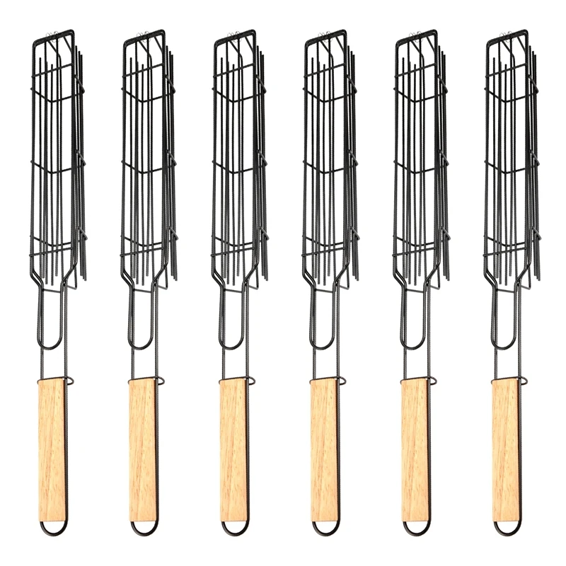 

Portable BBQ Barbecue Grilling Basket Non Stick Grilling Set Of 6 Kabob Basket For Meats Vegetables Steak