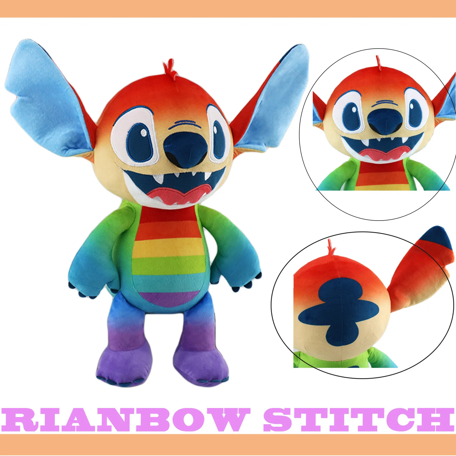 

45cm Disney Rainbow Stitch Plush Toy Lilo & Stitch Cartoon Stuffed Soft Stress Relief Doll Pillow Comforting Toy Kids Xmas Gift