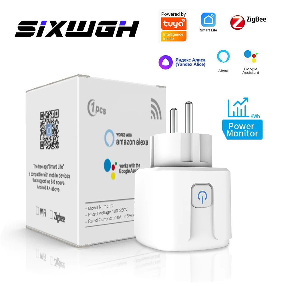 

Розетка SIXWGH Zigbee для умного дома, умная розетка с функцией таймера и мониторинга мощности, с поддержкой Google Home Alexa