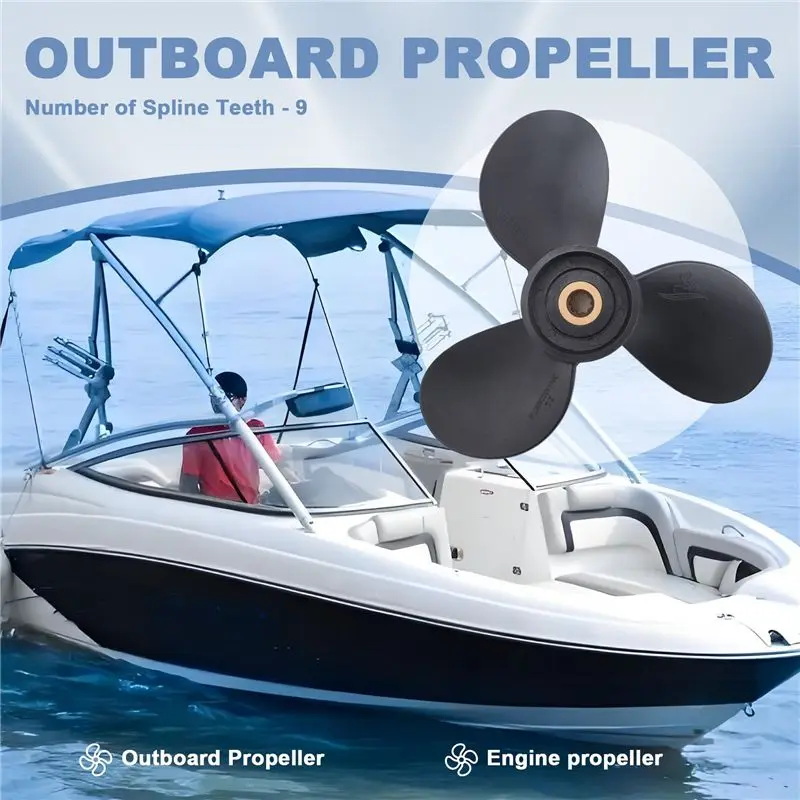 Фото Гребной винт M93K-Outboard 6E0-45941-01-El 7 1/2X8-Ba для двигателей 4-6 л.с., пластиковый сплав, 3 лопасти, черный, 9 шлицов №4