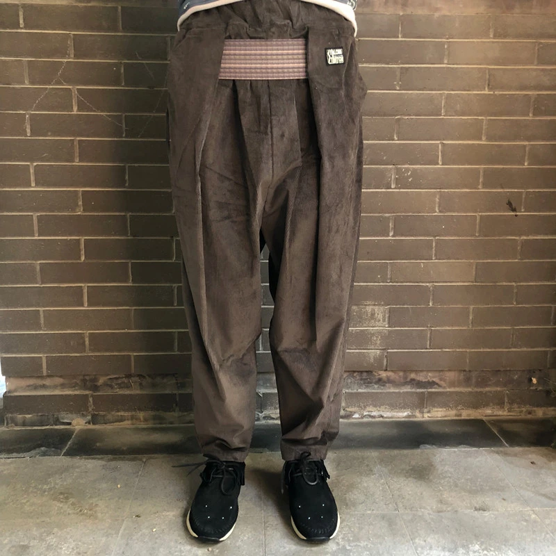 

KAPITAL 22SS Japanese Fashion Elastic Waistband Hollow-out Corduroy Leisure Loose Retro Men And Women Tapered Overalls Trousers