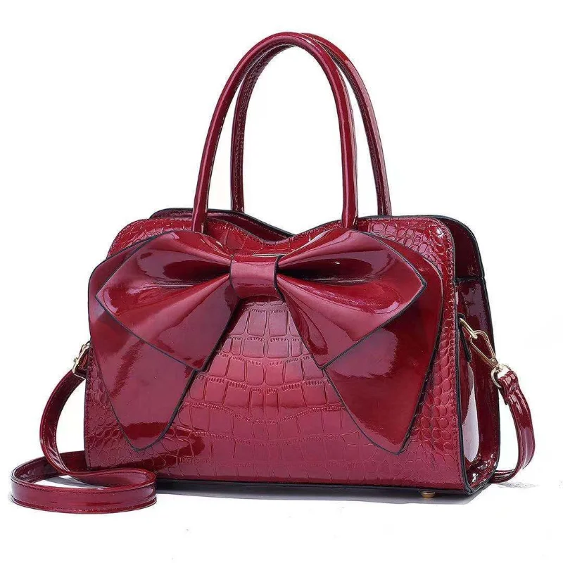 Women's Bow Tie Crocodile Stripe Handbag Luxury Middle-aged Hand Bag Purse Fashion Shoulder Bag Designer Brand Bag женский Bolsa