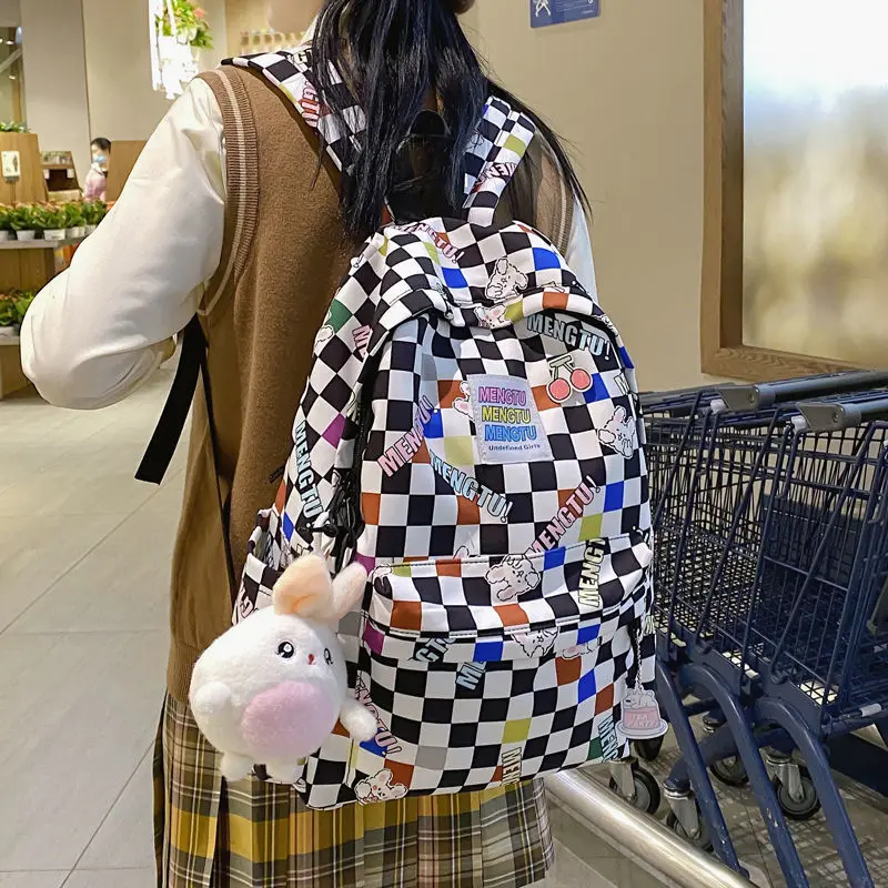 Школьный портфель для девочек-подростков, студенческий рюкзак для средней школы, Женский клетчатый повседневный рюкзак в Корейском стиле д...