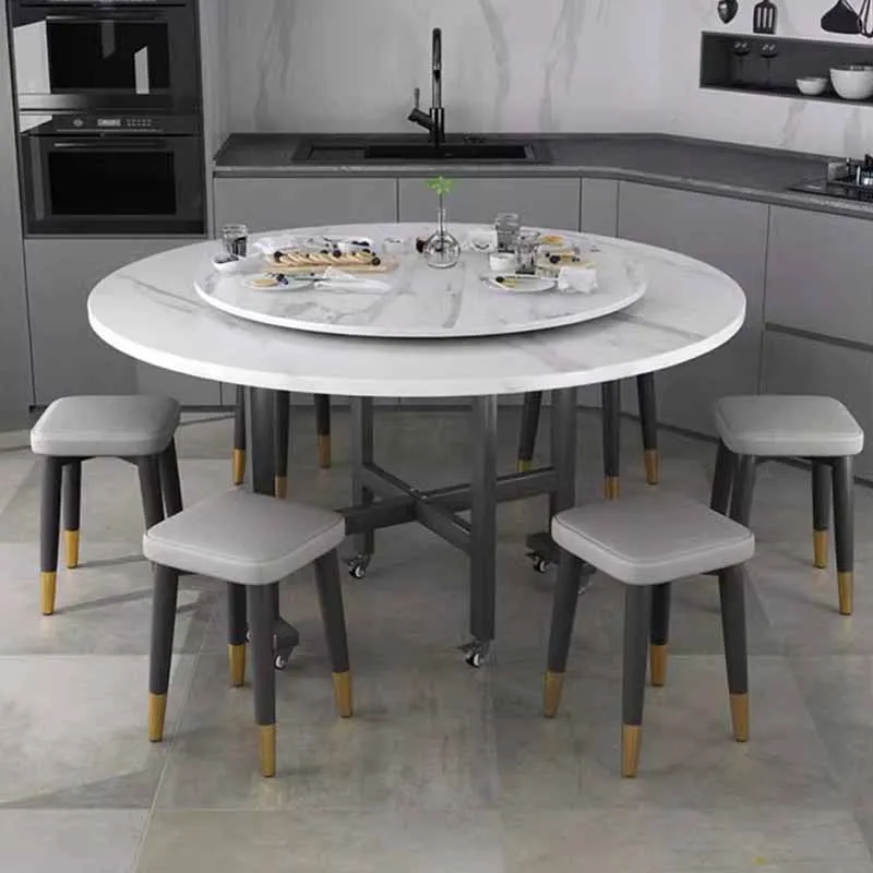 

Turntable Outside Grey Dining Table Nordic Folding Rounded Library Coffee Tables Office Apartment Mesa Comedor Home Furniture