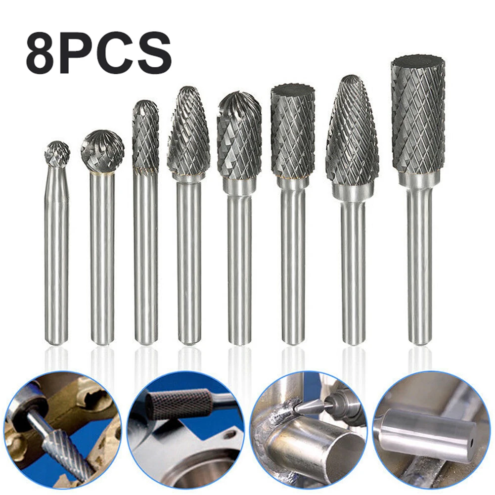 

Drill Bits Set Carbide Burr Bits Workshop 8Pcs Carbide Burrs Drill Bits Set For CNC Engraving Head 1/4in Shank