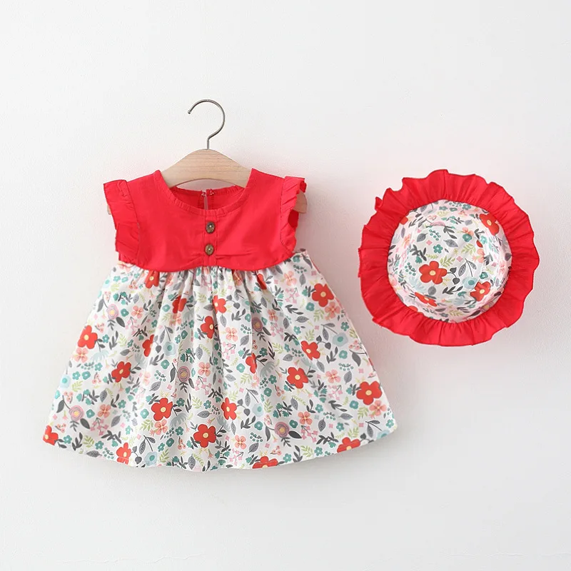 

Baby Girls Dresses Summer fall sleeveless Birthday Party Princess Dress Kids Sundress Dresses & hat for 12M to 3Y dresses