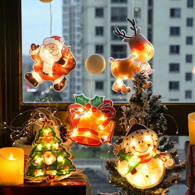 

Christmas Decoration LED Lighted Window Hanging Decor Xmas Lights with Suction Cup Hook for Christmas Party Showcase Window Home