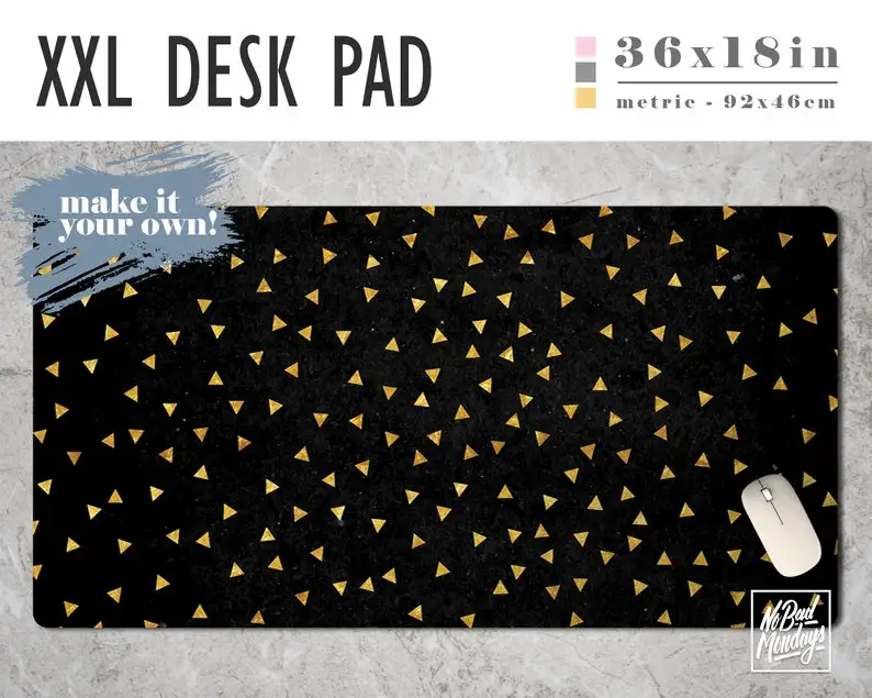 

Gold Triangles Print Extra Large Desk Pad with Available Custom Monogram - Extended Mouse Mat - 36x18in