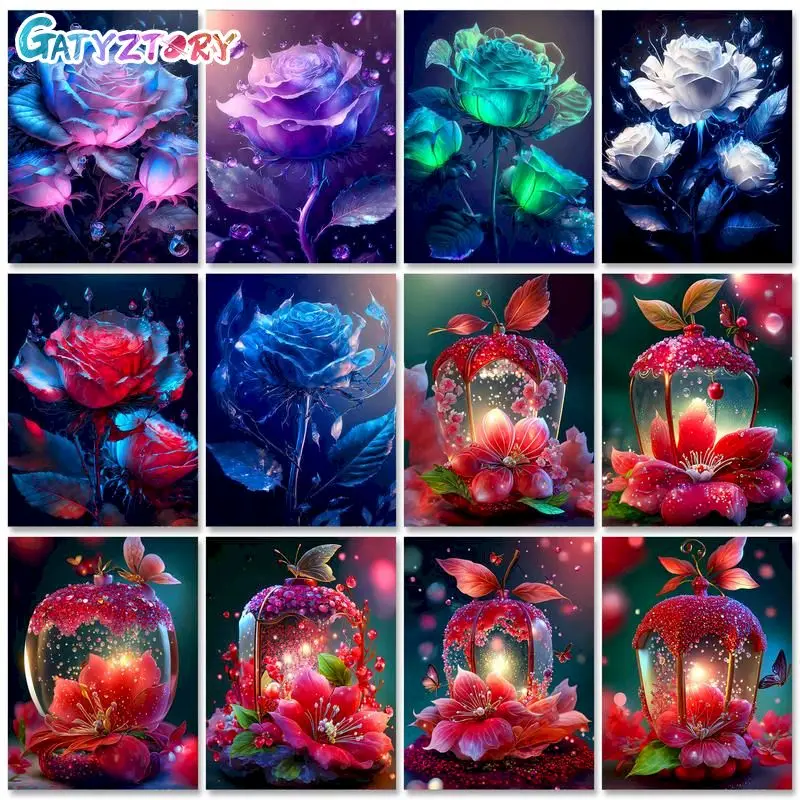 

GATYZTORY 40x50cm Painting By Numbers Acrylic Paints Picture Drawing Colorful Rose Interior Paintings Personalized Gift