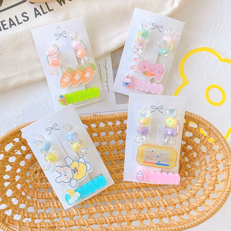 

4-piece Set of Cute Cartoon Rabbit Hairpin Hair Ring Feminine Temperament Ponytail Hair Rope Sweet Broken Hair Side Clip
