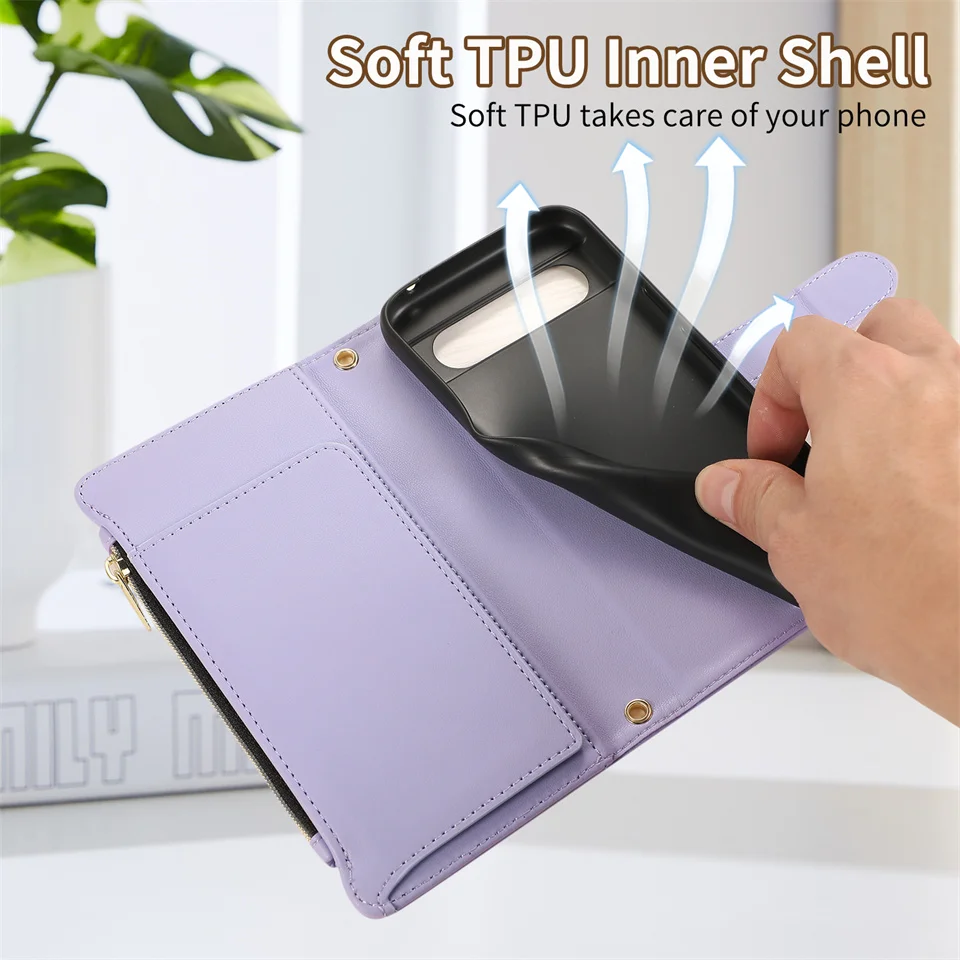 Кросс-боди молния карты Solt кошелек кожаный ремешок чехол для Google Pixel 7 8Pro 8 8A 6A 7A