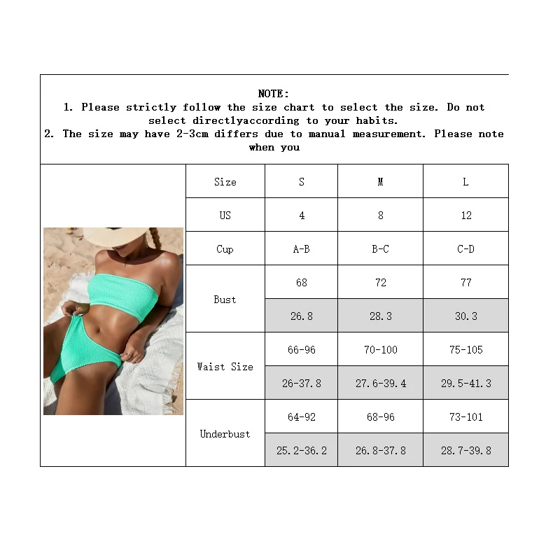 Сексуальный однотонный комплект бикини бандо с пуш-ап Женский Монокини