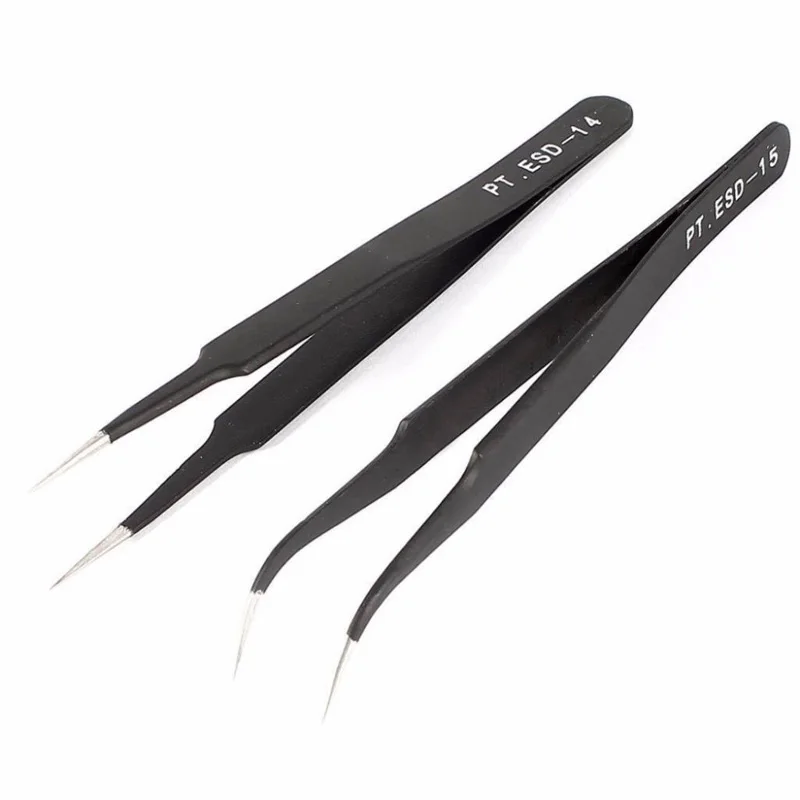 

2PCS Anti-static Curved Straight Tip Forceps Precision Soldering Tweezers Set ESD-14 ESD-15 Electronic Tweezers Tool