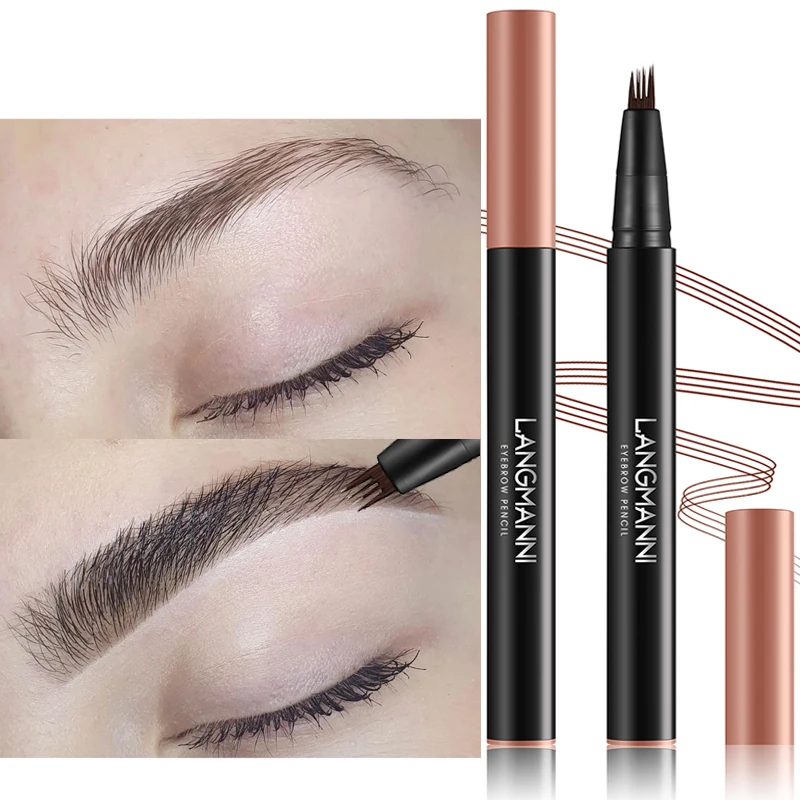 

Natural Dark Brown Black Eyebrow Pen Waterproof 4 Fork Tip Eyebrow Tattoo Pencil Cosmetic Long Lasting Liquid Eye Brow Pencil