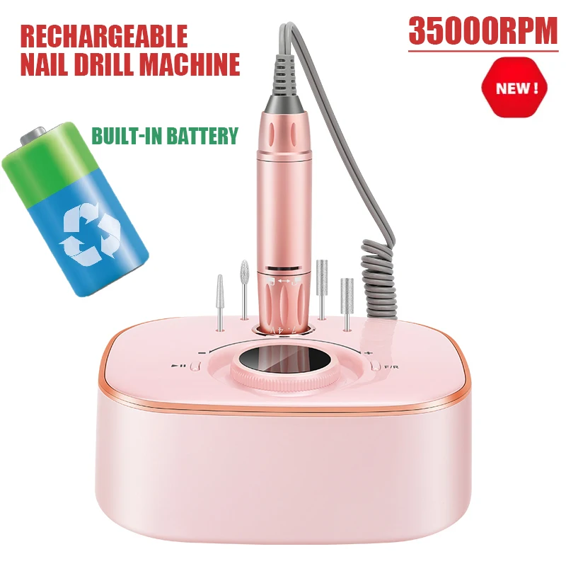 35000RPM Rechargeable Nail Drill Machine Electric Manicure Machine Portable Milling Cutter Electrical Nail File for Acrylic Nail