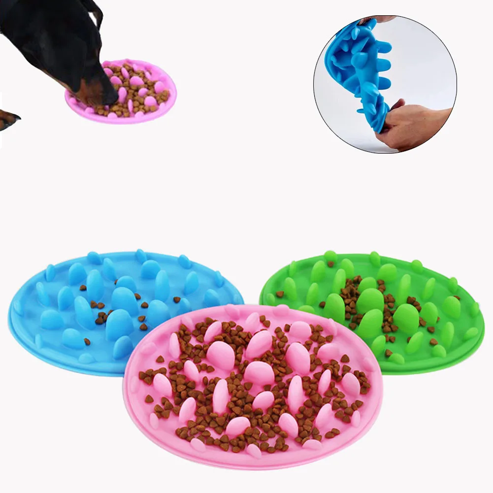 

Silicone Pet Bowl Dog Cat Slow Eating Feeding Food Bowls Portable Puppy Feeder Puzzle Bowls Dishes Anti Choke Food Container