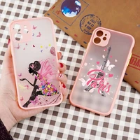 eiffel tower girl butterfly phone case matte transparent for iphone 7 8 11 12 13 plus mini x xs xr pro max cover
