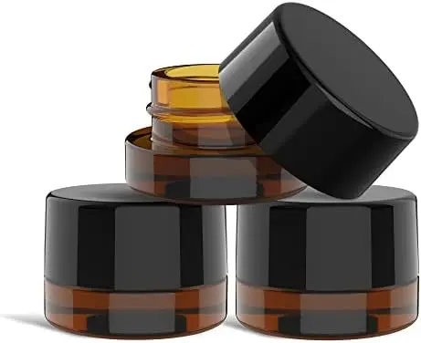 

Pack) 5ml Thick Amber Glass Jars with Black Child Resistant Lids - Tiny Storage for Oil, Wax, Cosmetic, Spices, & Accessorie
