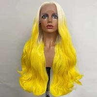 synthetic lace front free breakdown wigs for women long wavy yellow brazilian hair dailycosplay anime high temperature fiber