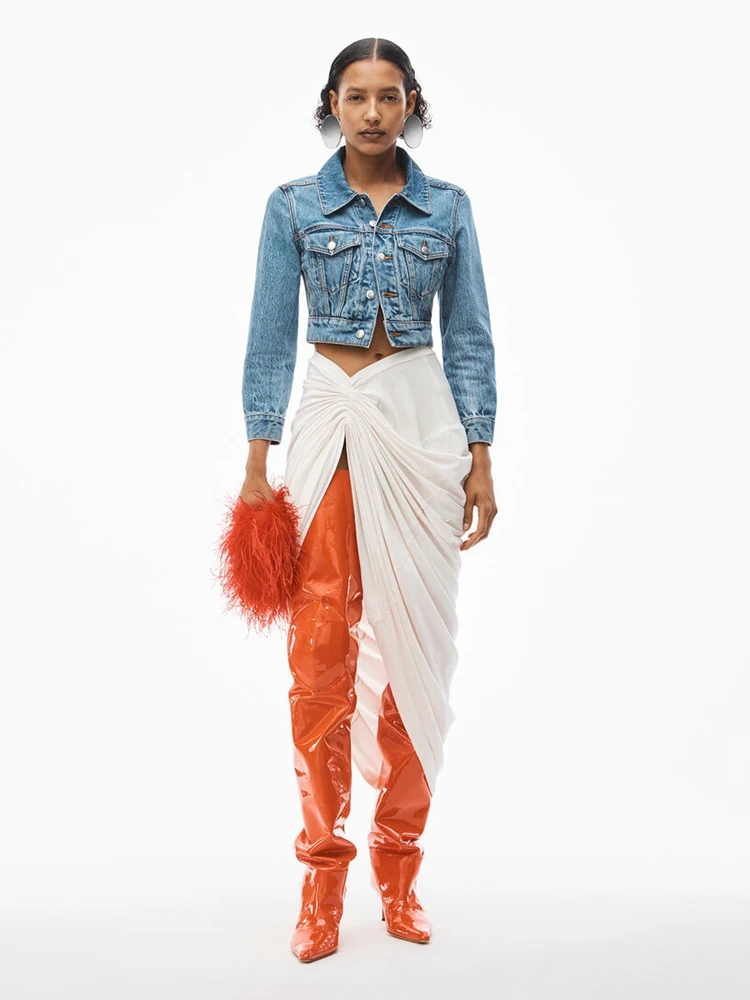 

Женская короткая джинсовая куртка, ВИНТАЖНАЯ ДЖИНСОВАЯ КУРТКА цвета индиго с широкими штанинами, весна-лето