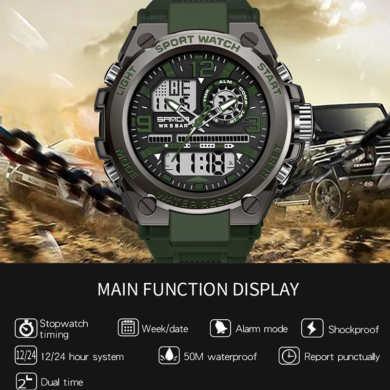 Часы наручные SANDA Мужские кварцевые с резиновым ремешком роскошные Брендовые