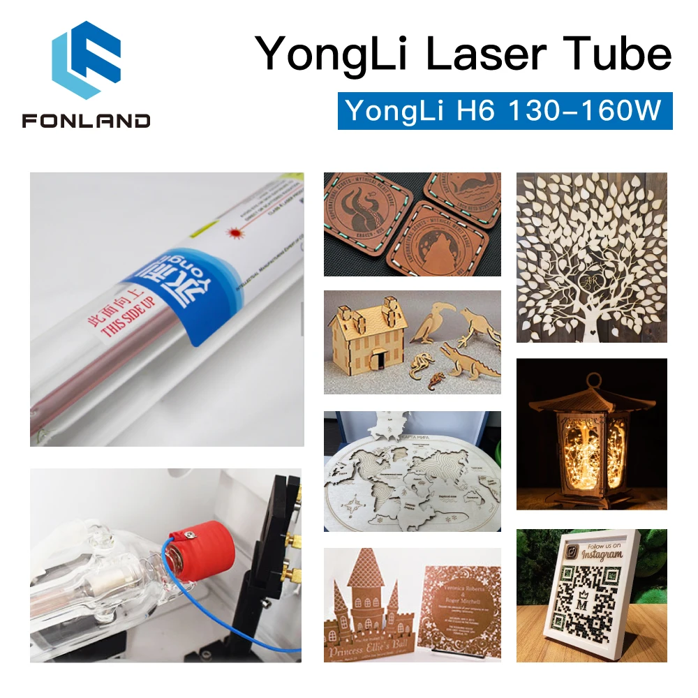 FONLAND Yongli H6 130-160W CO2 Laser Tube H Series Dia.70mm Wooden Box Packing for Laser Engraving Cutting Machine enlarge