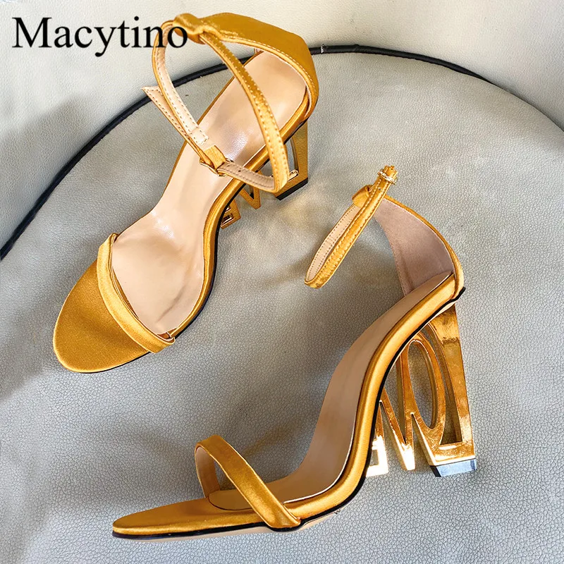 

Metal Wedge Design Ladies High Heel Sandals Round Toe Weird Heel High Heel Sandals Fashion Party High Heel Sandals