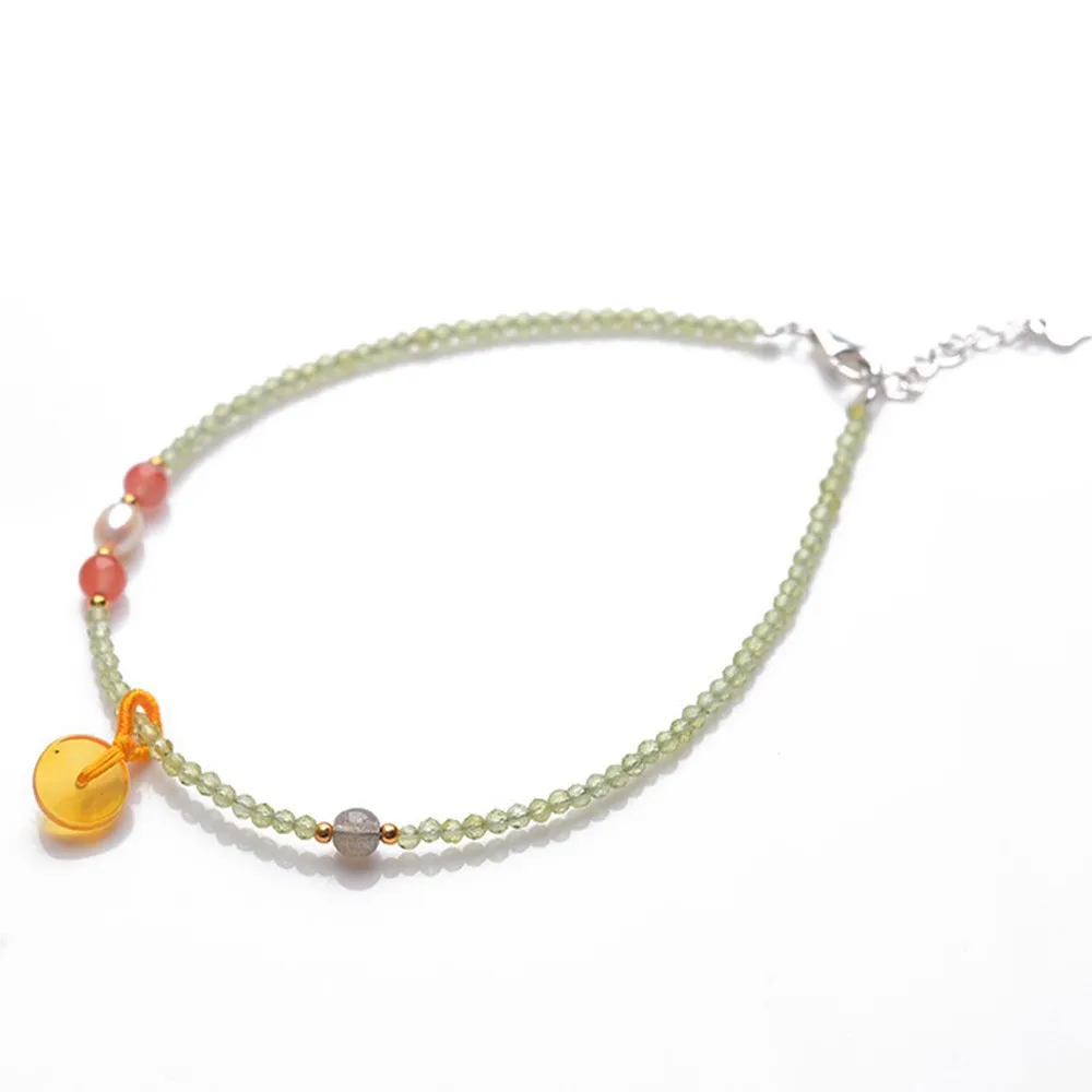 

5A S925 Sterling Silver Natural Crystal Peridot Anklet Adjustable