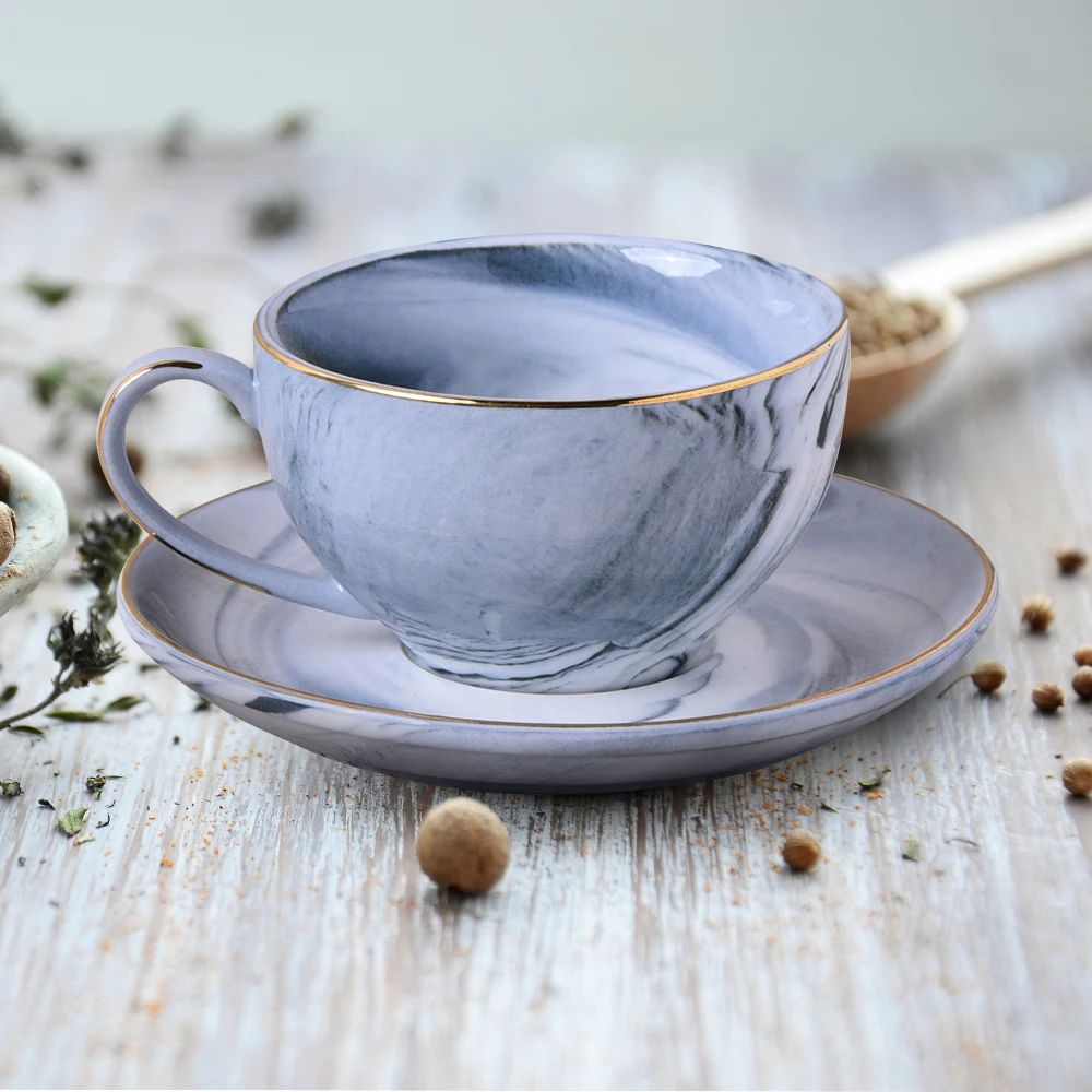 

Sharpdo 140ml Marble Sculpture Stripes Coffee Cup And Saucer For Tea Breakfast Milk