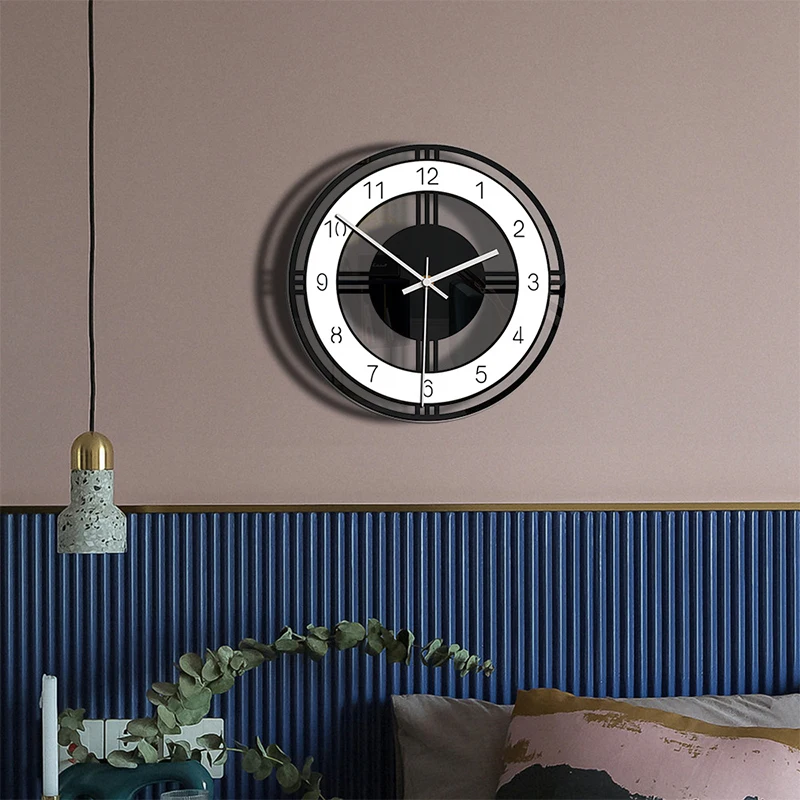 Round Dial Wall Clock Home Living Room Bedroom Acrylic Metal Pointer Clock Simple Vintage Style Home Decoration Wall Clock New