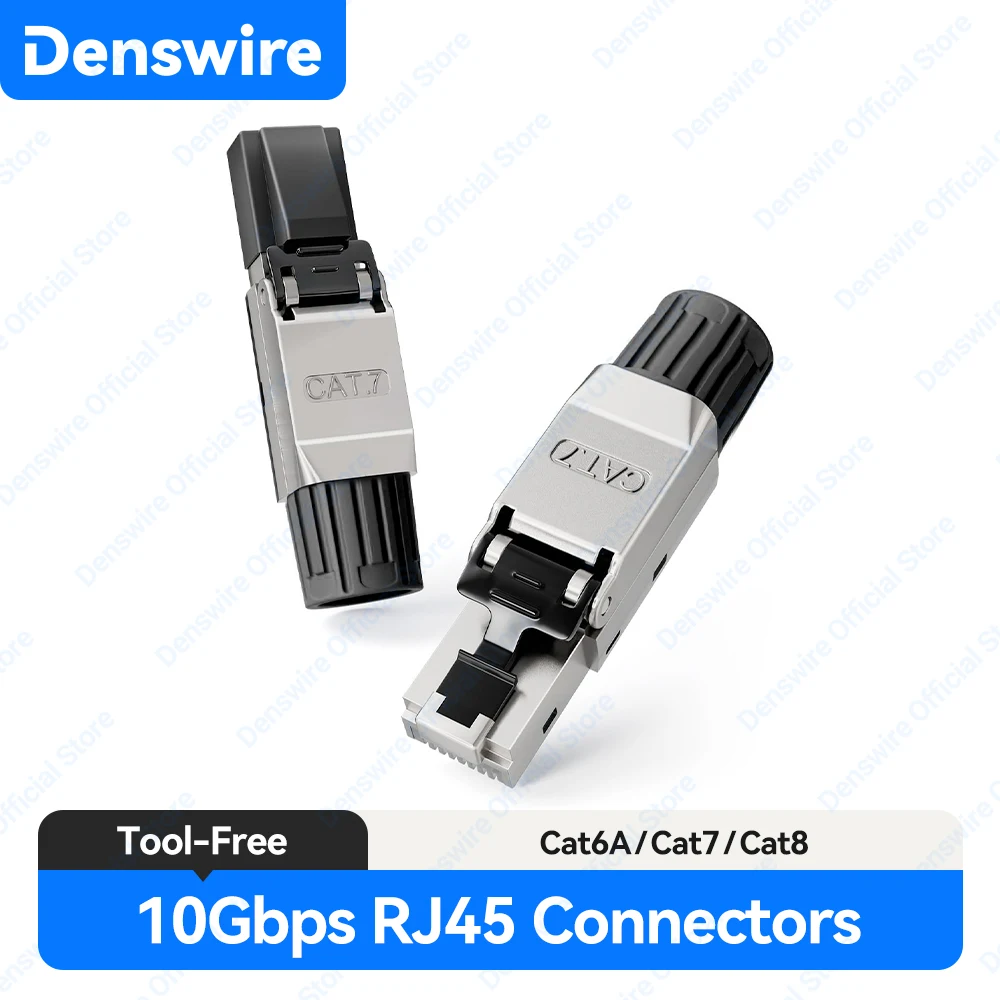 Фото Разъем Denswire RJ45 Cat8/Cat7/Cat6A, позолоченный, без инструментов, экранированный Ethernet-штекер Cat8, 40 Гбит/с, для кабелей 22AWG-24AWG, поддержка POE №1