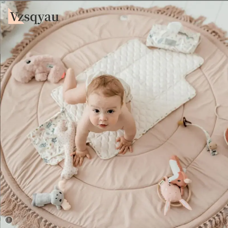 

New Round Fringe Playmat for Baby Newborn Crawling Mattress Area Rugs for Kids Bedroom Tapete Cushion 100cm Double Sided Playmat