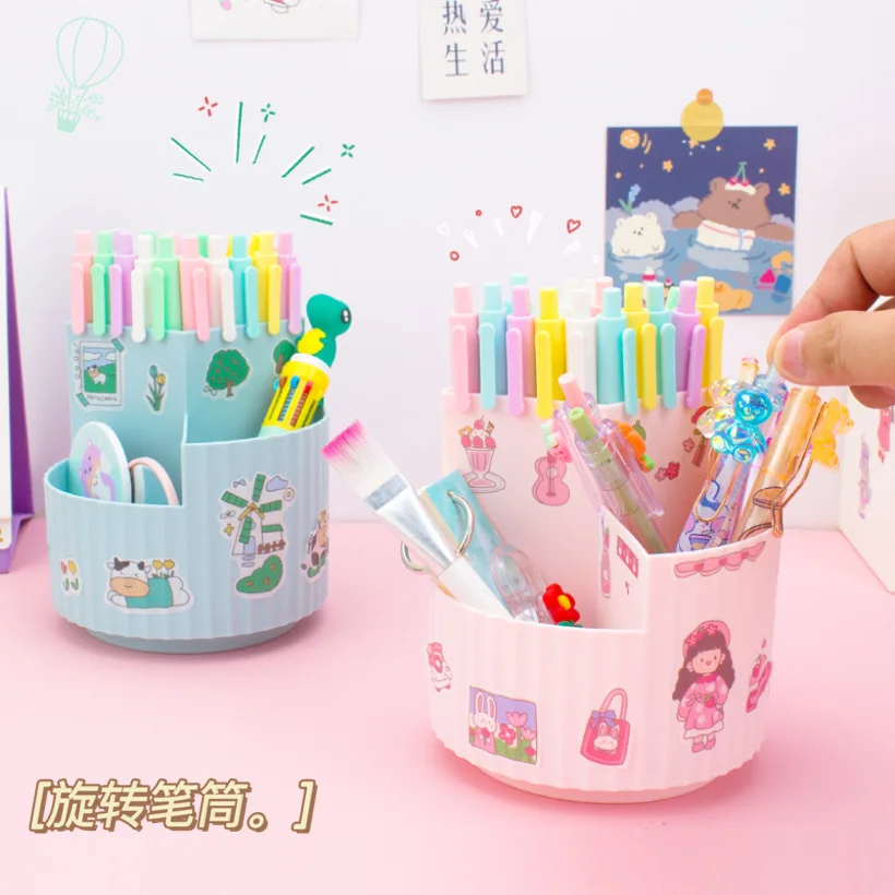 

Girl Heart Rotating Pen Holder Creative Fashion Cute Student Desktop Storage Tube Simple Multi-functional Storage Box