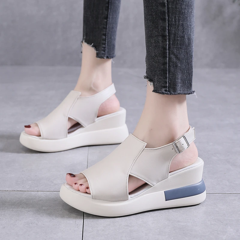 

Sandals 2022 New Summer Thick Bottom Wedge Slippers Comfortable and Versatile High-heeled Fish Mouth Heightening Women's Shoes