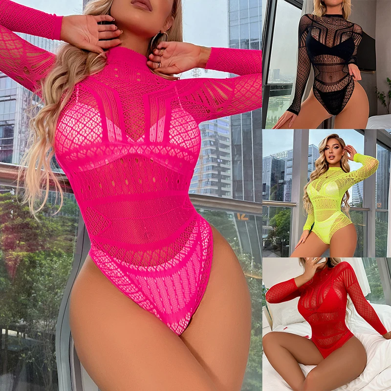 

Women Bodystocking Sexy Perspective Lingerie Babydoll Bodysuit Nightwear Fishnet See Through Mini Bodycon Dress Lace Lingerie